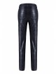Embossed Lace Embroidery Lace-Up Black Gothic Leather Legging Pants