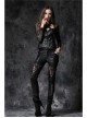 Embossed Lace Embroidery Lace-Up Black Gothic Leather Legging Pants