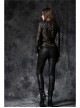 Embossed Lace Embroidery Lace-Up Black Gothic Leather Legging Pants