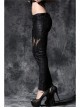 Embossed Lace Embroidery Lace-Up Black Gothic Leather Legging Pants