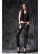Embossed Lace Embroidery Lace-Up Black Gothic Leather Legging Pants