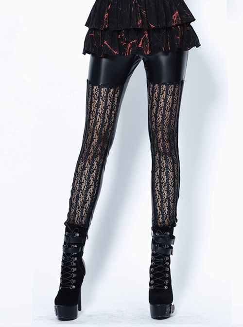 Black Punk Grain Lace Legging Pants