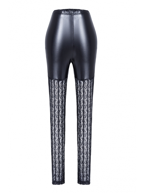 Black Punk Grain Lace Legging Pants