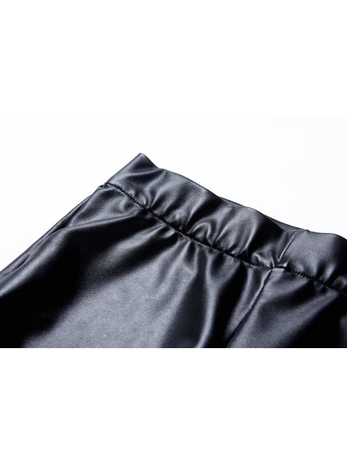 Black Punk Side Splice Mesh Pleated Legging Pants