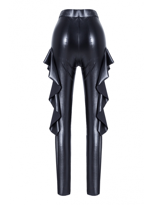 Black Punk Side Splice Mesh Pleated Legging Pants