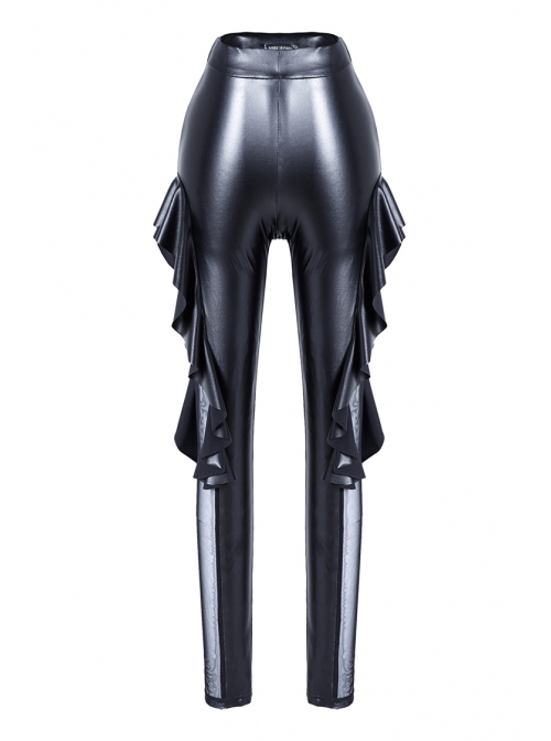 Black Punk Side Splice Mesh Pleated Legging Pants