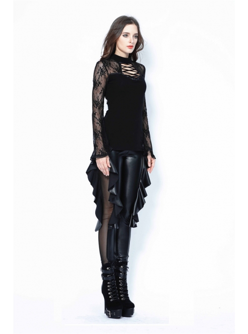 Black Punk Side Splice Mesh Pleated Legging Pants