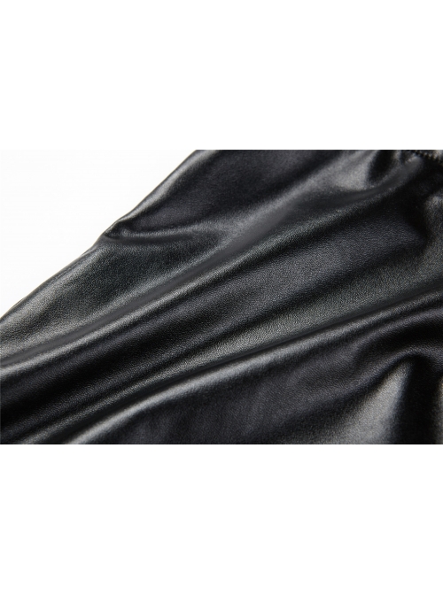 Black Gothic Thigh Splice Lace Embroidery Mesh Leather Legging Pants