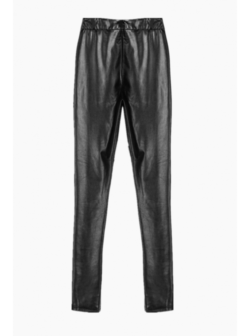 Black Gothic Thigh Splice Lace Embroidery Mesh Leather Legging Pants