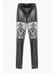 Black Gothic Thigh Splice Lace Embroidery Mesh Leather Legging Pants