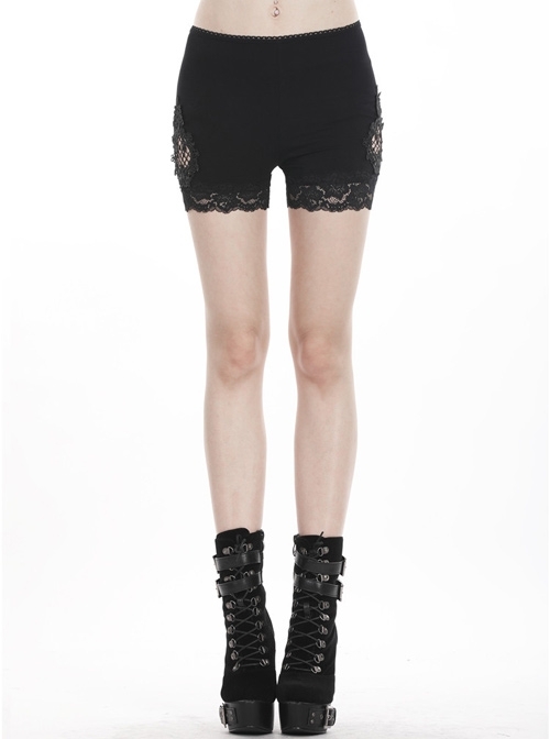 Black Side Splice Mesh Punk Knitted Short Legging