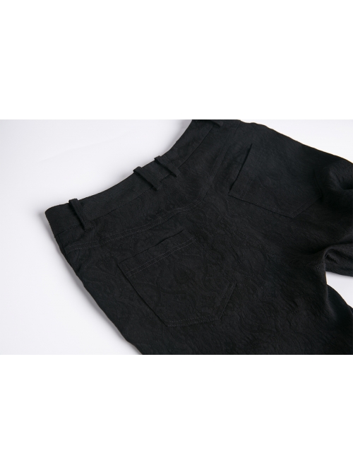 Black Gothic Thigh Splice Hollow-Out Lace Embroidery Legging Pants