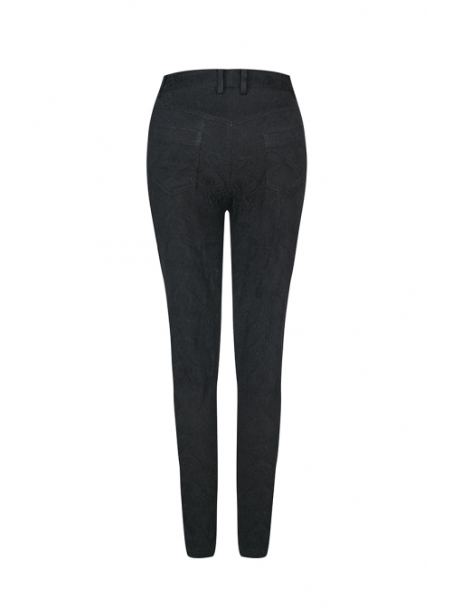 Black Gothic Thigh Splice Hollow-Out Lace Embroidery Legging Pants