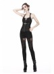 Black Gothic Thigh Splice Hollow-Out Lace Embroidery Legging Pants