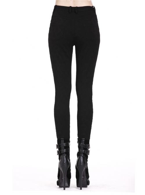 Black Gothic Thigh Splice Hollow-Out Lace Embroidery Legging Pants
