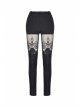 Black Gothic Thigh Splice Embroidery Mesh Legging