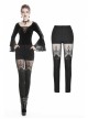 Black Gothic Thigh Splice Embroidery Mesh Legging