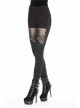 Black Gothic Thigh Splice Embroidery Mesh Legging