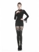 Black Gothic Thigh Splice Embroidery Mesh Legging