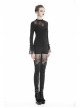 Black Gothic Thigh Splice Embroidery Mesh Legging