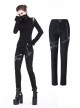 Metal Eyelets Leg Loop Side Lace-Up Black Punk Leather Stripe Trousers