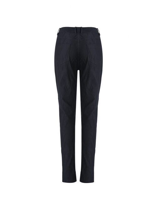 Metal Eyelets Leg Loop Side Lace-Up Black Punk Leather Stripe Trousers