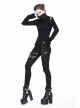 Metal Eyelets Leg Loop Side Lace-Up Black Punk Leather Stripe Trousers