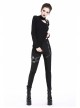 Metal Eyelets Leg Loop Side Lace-Up Black Punk Leather Stripe Trousers
