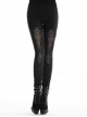 Black Gothic Front Splice Embroidery Mesh Back Lace-Up Legging