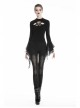 Black Gothic Front Splice Embroidery Mesh Back Lace-Up Legging
