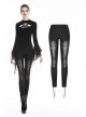 Black Gothic Front Splice Embroidery Mesh Back Lace-Up Legging