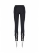 Black Gothic Front Splice Embroidery Mesh Back Lace-Up Legging