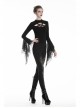 Black Gothic Front Splice Embroidery Mesh Back Lace-Up Legging