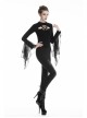 Black Gothic Front Splice Embroidery Mesh Back Lace-Up Legging