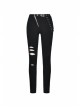Metal Eyelets Lace-Up Broke Holes Splice Mesh Black Punk Elastic Legging