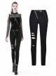 Metal Eyelets Lace-Up Broke Holes Splice Mesh Black Punk Elastic Legging