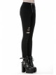Metal Eyelets Lace-Up Broke Holes Splice Mesh Black Punk Elastic Legging
