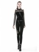 Metal Eyelets Lace-Up Broke Holes Splice Mesh Black Punk Elastic Legging