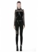 Metal Eyelets Lace-Up Broke Holes Splice Mesh Black Punk Elastic Legging
