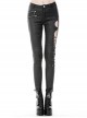 Metal Hasp Side Hollow-Out Lace-Up Black Punk Tight Leather Trousers