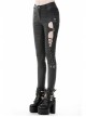 Metal Hasp Side Hollow-Out Lace-Up Black Punk Tight Leather Trousers