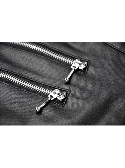 Metal Hasp Side Hollow-Out Lace-Up Black Punk Tight Leather Trousers