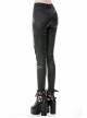 Metal Hasp Side Hollow-Out Lace-Up Black Punk Tight Leather Trousers