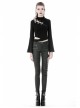 Metal Hasp Side Hollow-Out Lace-Up Black Punk Tight Leather Trousers