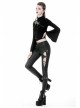 Metal Hasp Side Hollow-Out Lace-Up Black Punk Tight Leather Trousers