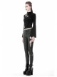 Metal Hasp Side Hollow-Out Lace-Up Black Punk Tight Leather Trousers