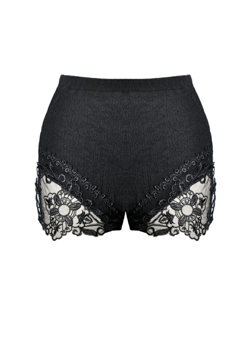 Side Splice Lace Mesh Black Gothic Short Leggings