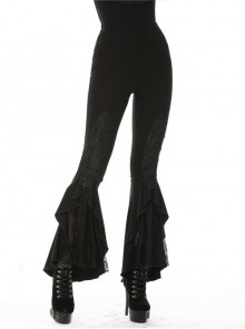 Black Gothic Lace Embroidery Frilly Legging