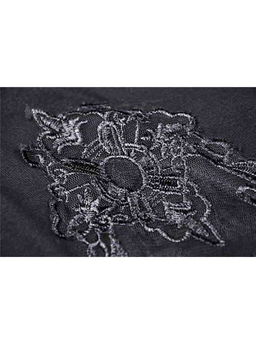 Black Gothic Lace Embroidery Frilly Legging