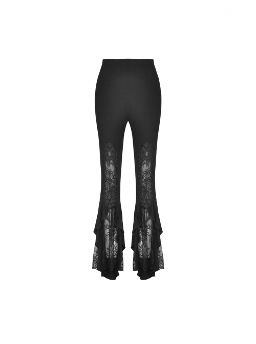 Black Gothic Lace Embroidery Frilly Legging